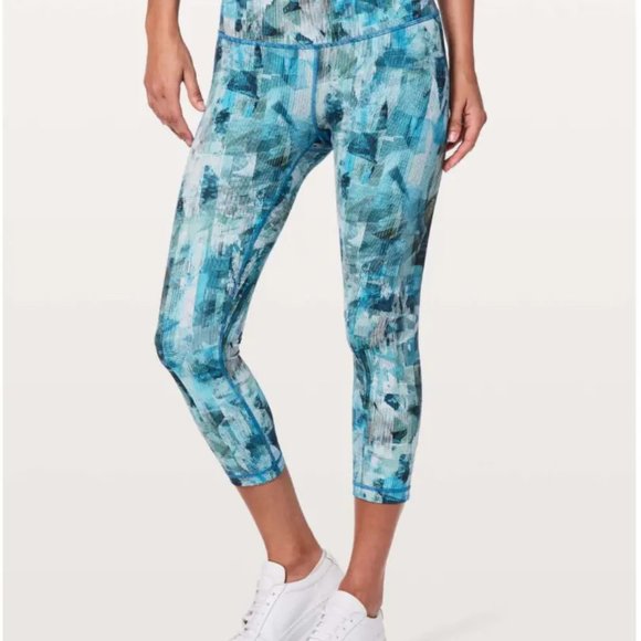 LULULEMON Wunder Under High Rise Leggings Sun Dazed Multi Blue Green Crops Sz 6 - Picture 1 of 5